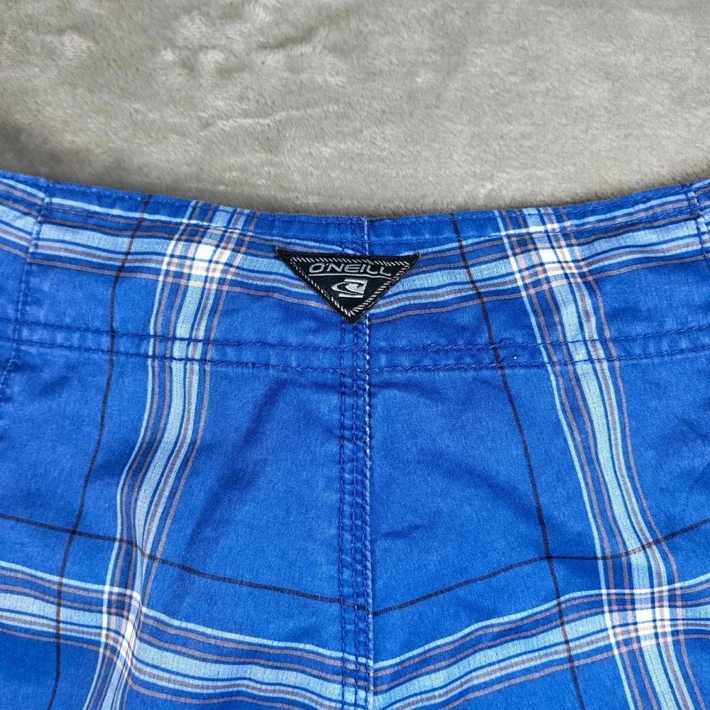 Vintage Oneill Board Shorts Men 30 Plaid Cargo Swim Trunks Surf Embroidered Y2K